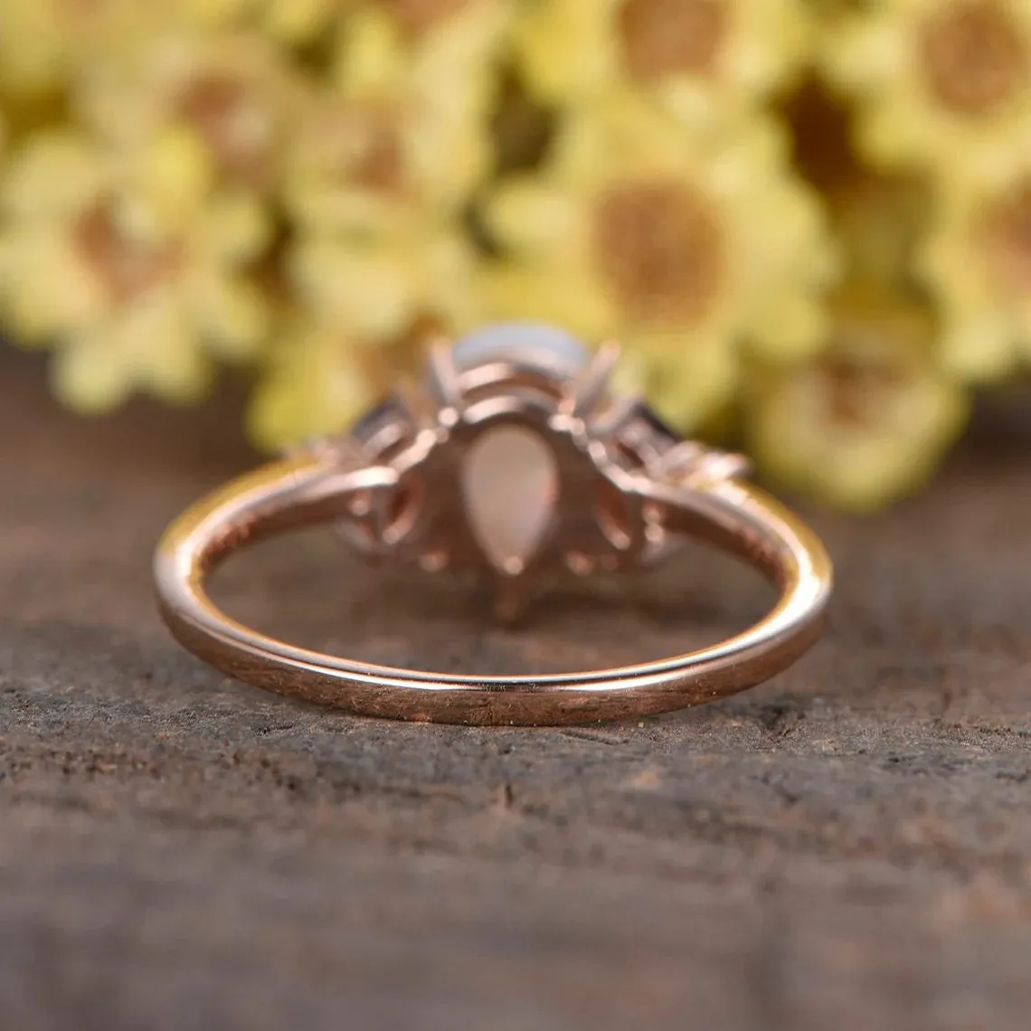 0.75ct Pear Shaped Natural Australia Opal Engagement Ring Amethyst Diamond Cluster Decor