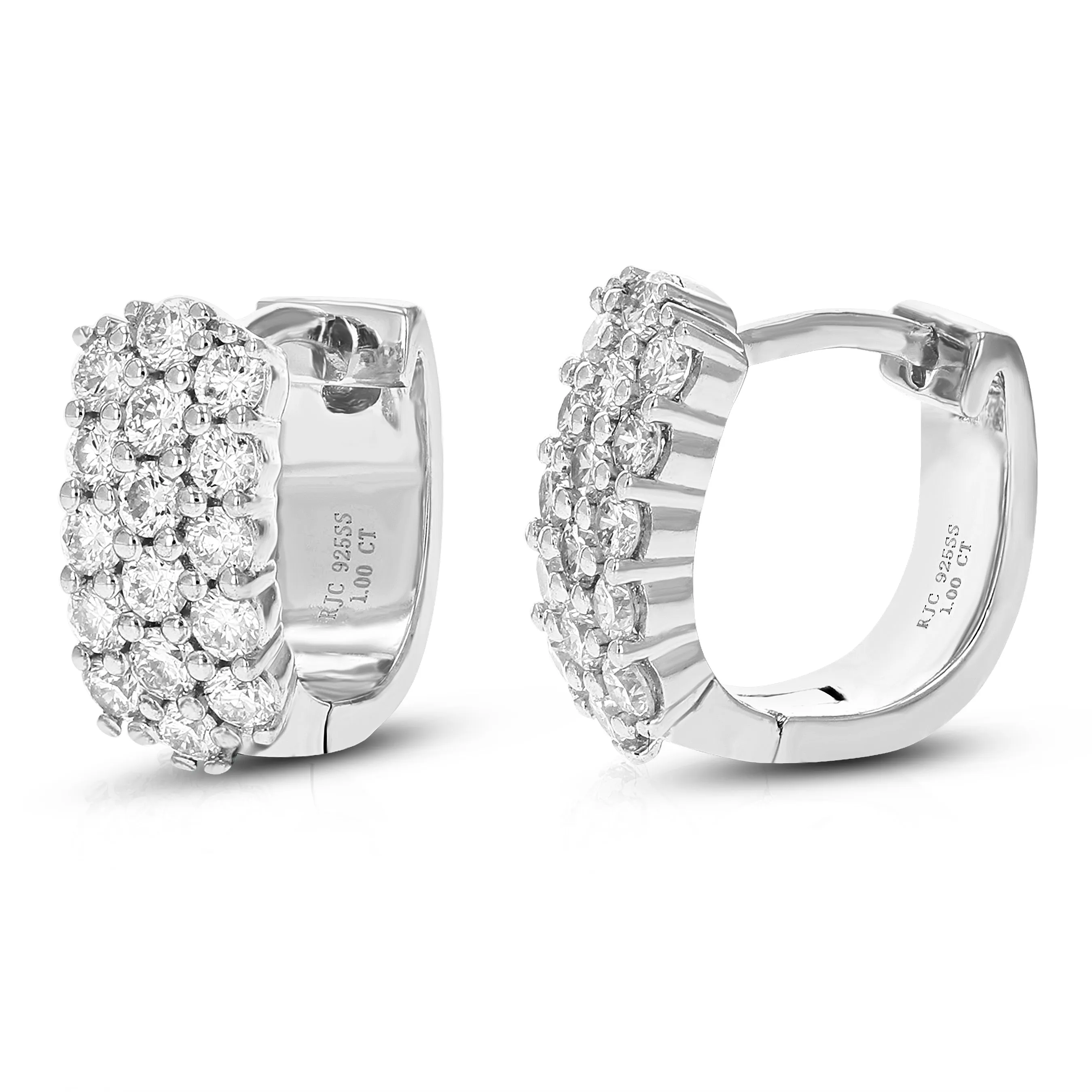 1 cttw Round Lab Grown Diamond hoop earrings .925 Sterling Silver Prong Set