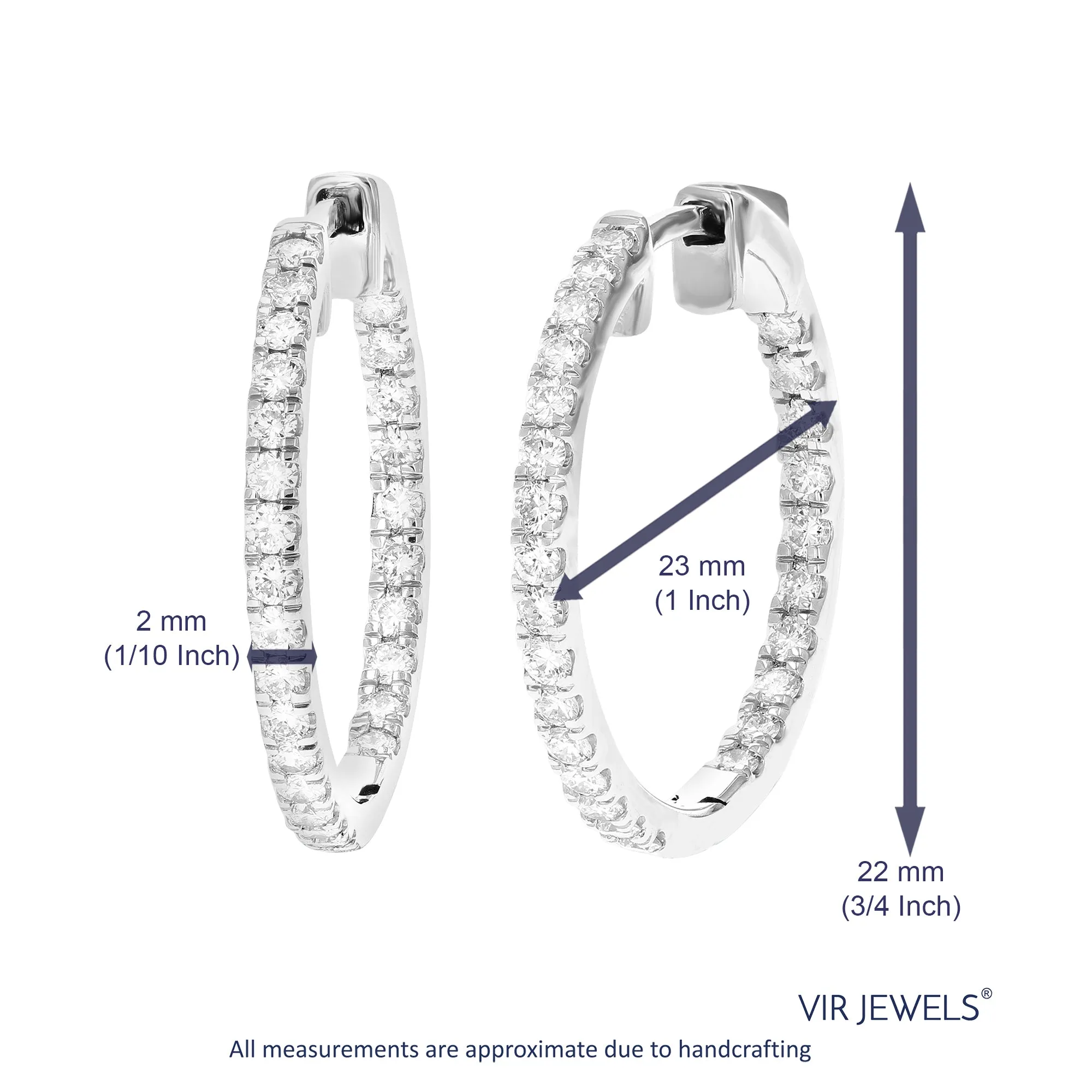 1 cttw Round Lab Grown Diamond Hoop Earrings Crafted in .925 Sterling Silver Prong Set 1 Inch