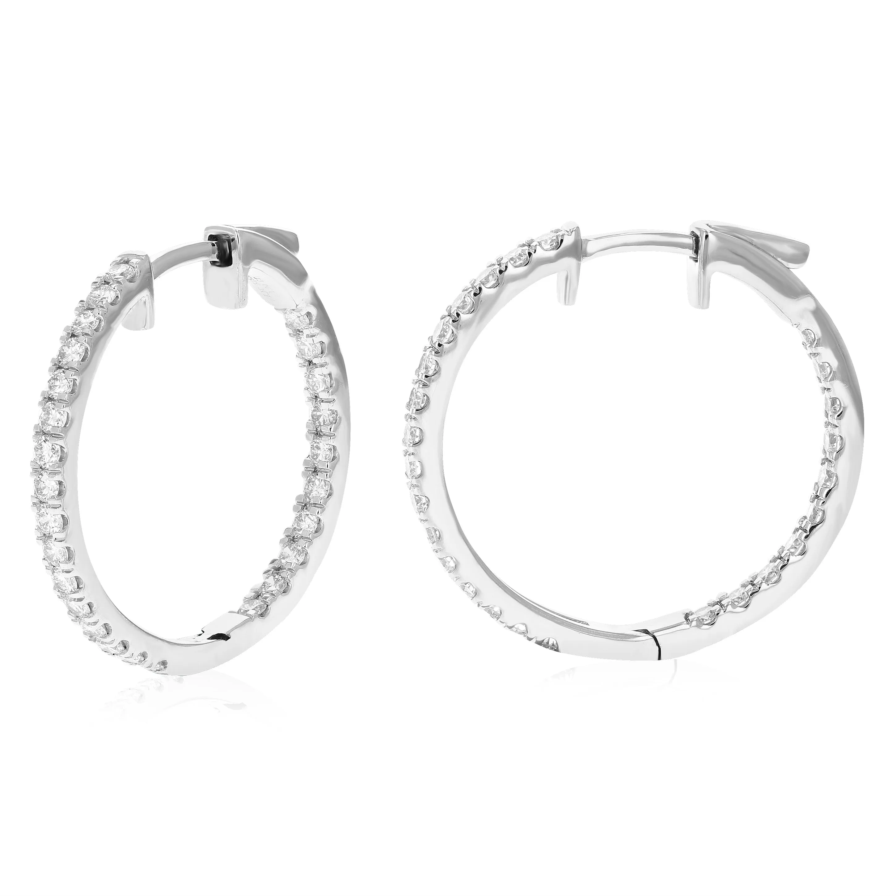 1 cttw Round Lab Grown Diamond Hoop Earrings Crafted in .925 Sterling Silver Prong Set 1 Inch