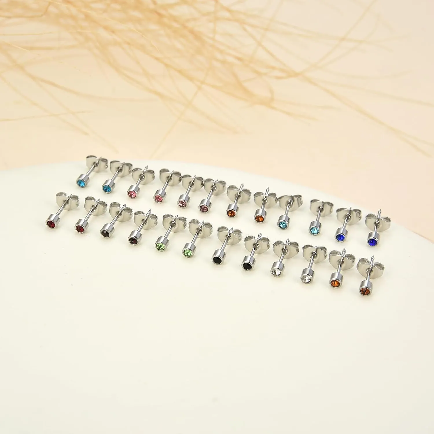 12 Pairs Ear Piercing Stud Earrings, Surgical Stainless Steel Multicolor Cubic Zirconia Birthstone Stud Earrings for Ear Piercing Guns