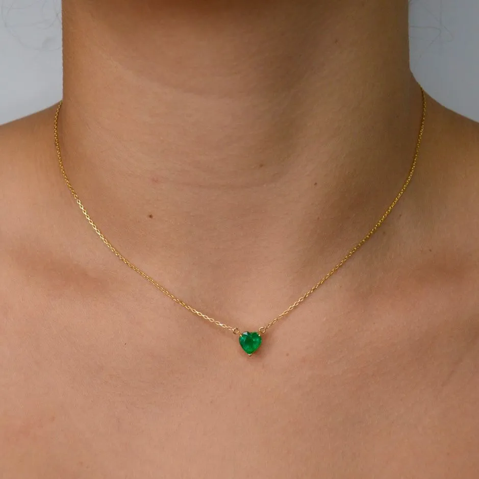1.25ct Emerald 18K Gold Heart Solitaire Necklace