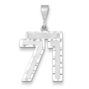 14k White Gold Diamond Cut Finish Large Size Number 71 Charm Pendant