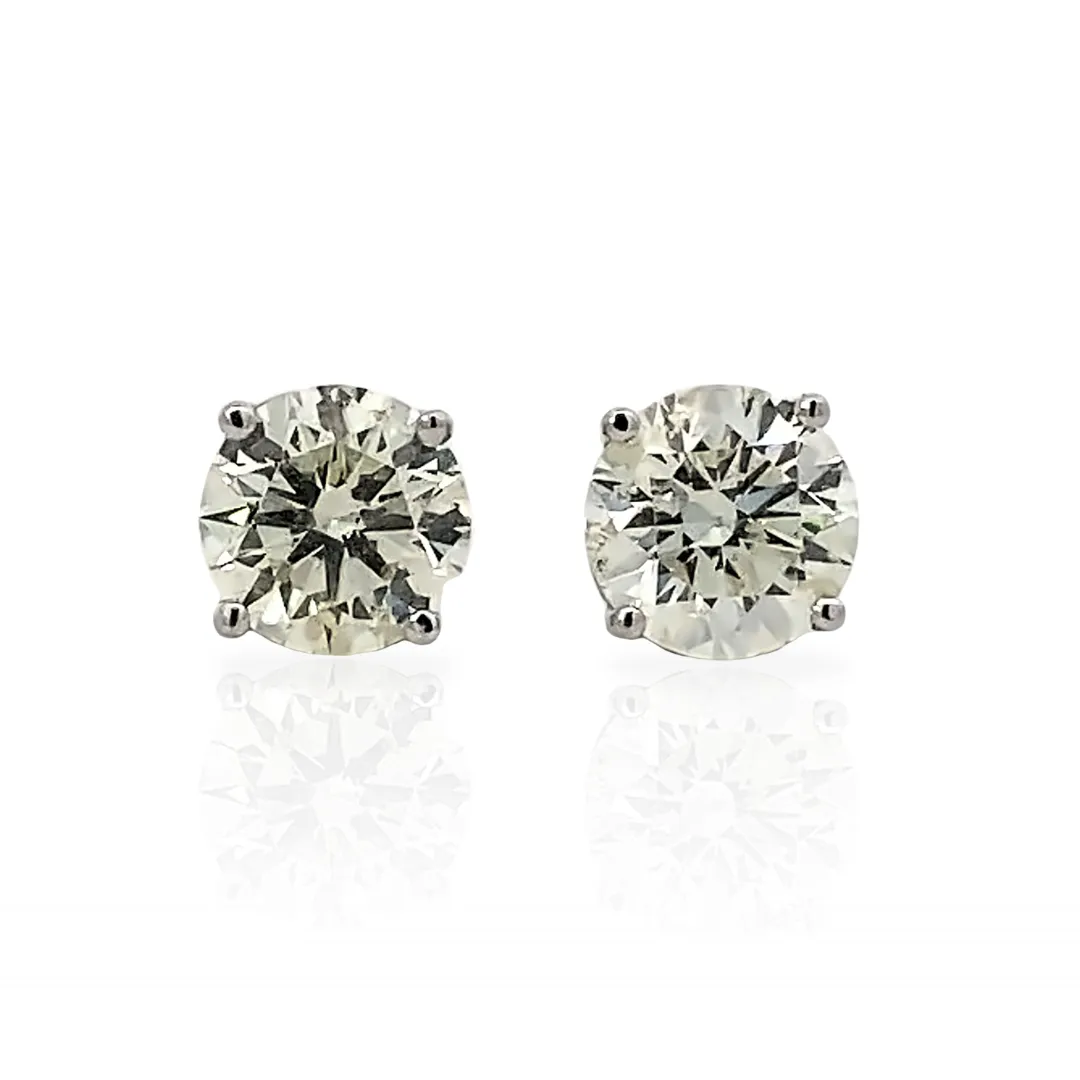 14K White Gold Diamond Solitaire Stud Earrings - 3 Carat