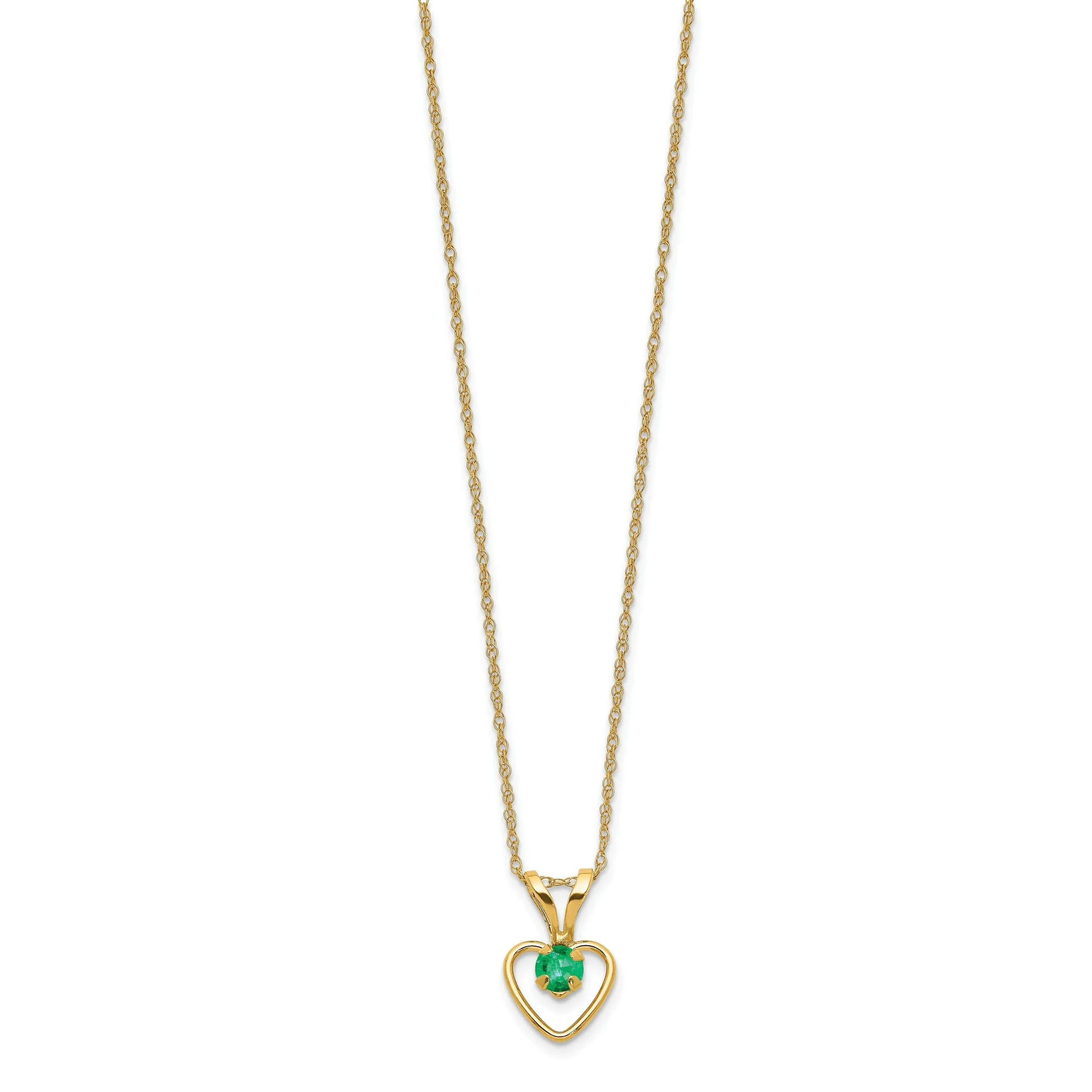 14k Yellow Gold Emerald Heart Necklace