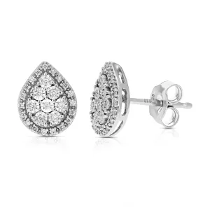 1/5 cttw Lab Grown Diamond Stud Earrings Drop Shape Round Cut Prong Set on .925 Sterling Silver