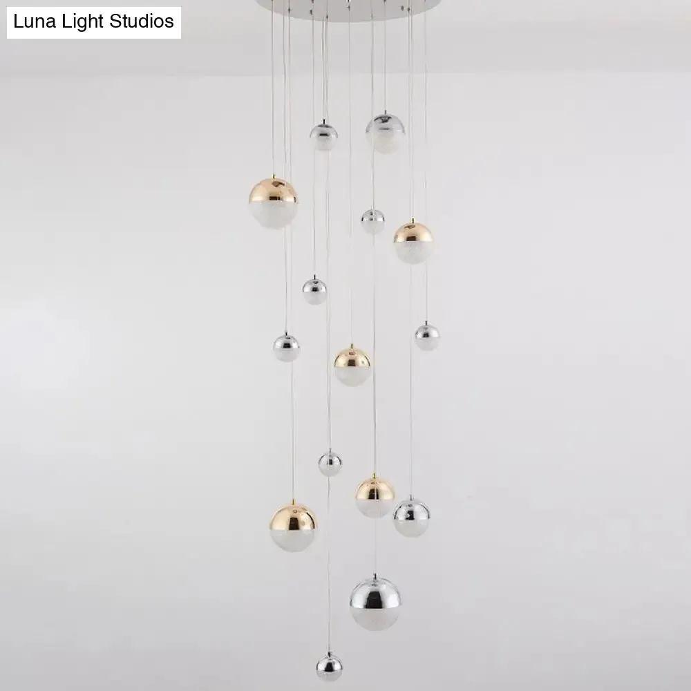 15-Head Silver-Gold Globe Multi Pendant Light - Minimalist Acrylic Bubble Hanging Fixture