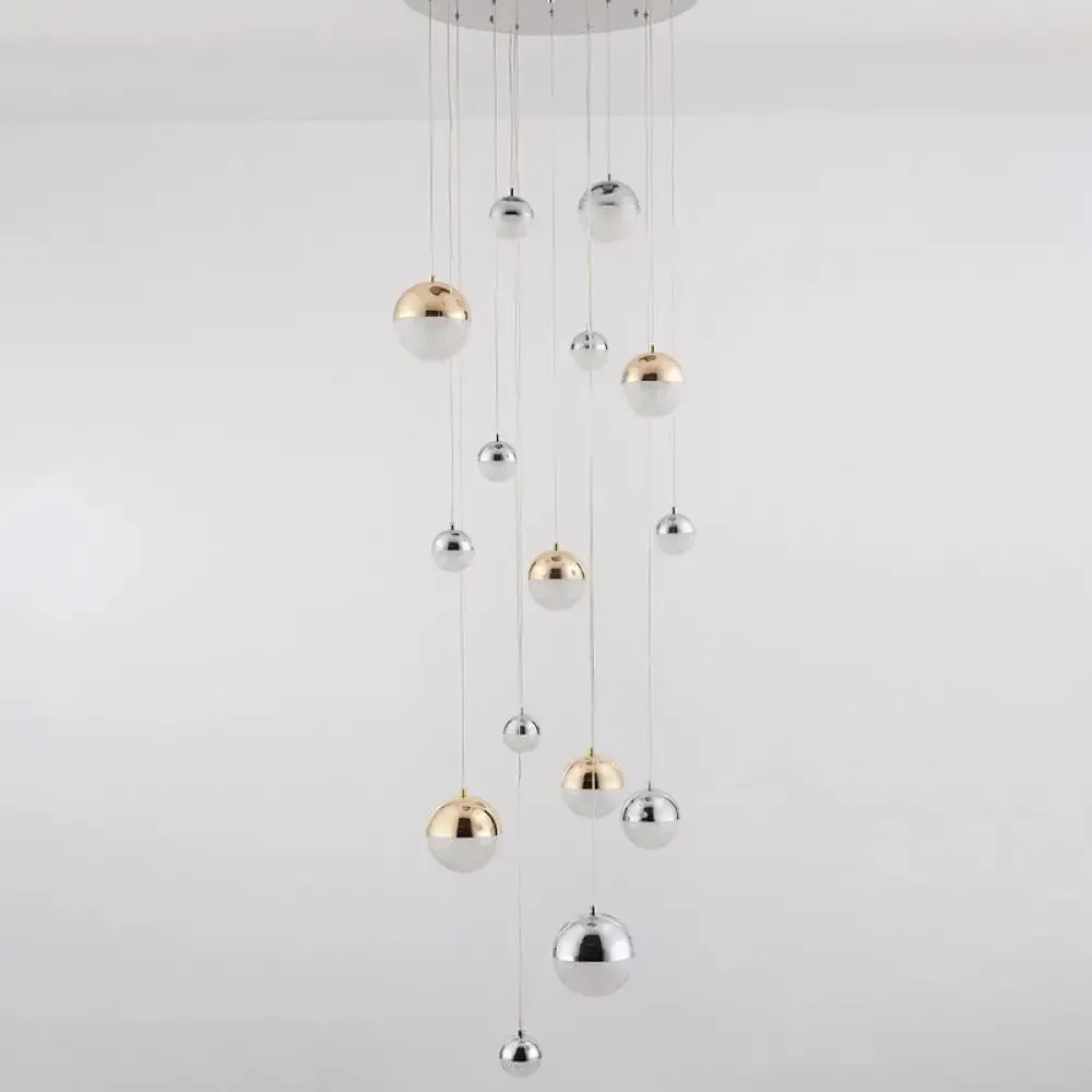 15-Head Silver-Gold Globe Multi Pendant Light - Minimalist Acrylic Bubble Hanging Fixture