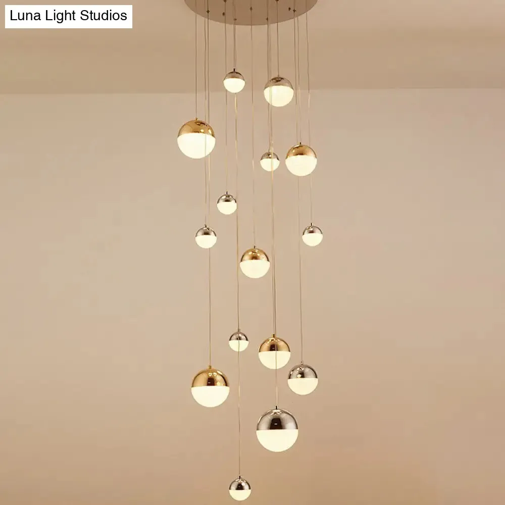 15-Head Silver-Gold Globe Multi Pendant Light - Minimalist Acrylic Bubble Hanging Fixture