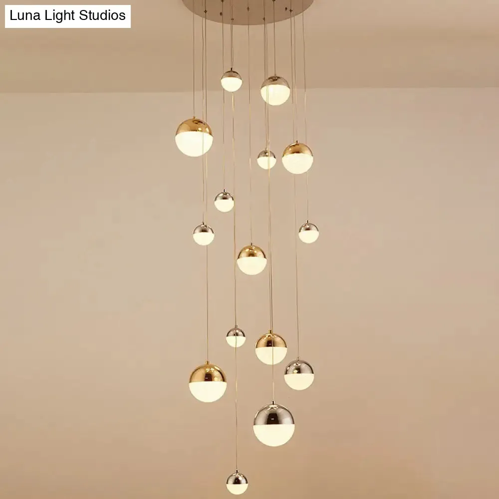 15-Head Silver-Gold Globe Multi Pendant Light - Minimalist Acrylic Bubble Hanging Fixture