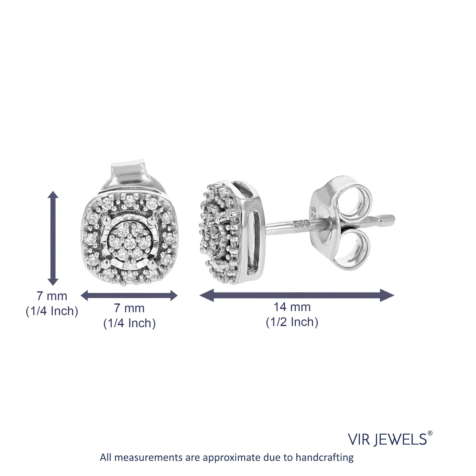 1/8 cttw Round Cut Lab Grown Diamond Stud Earrings in .925 Sterling Silver Prong Setting