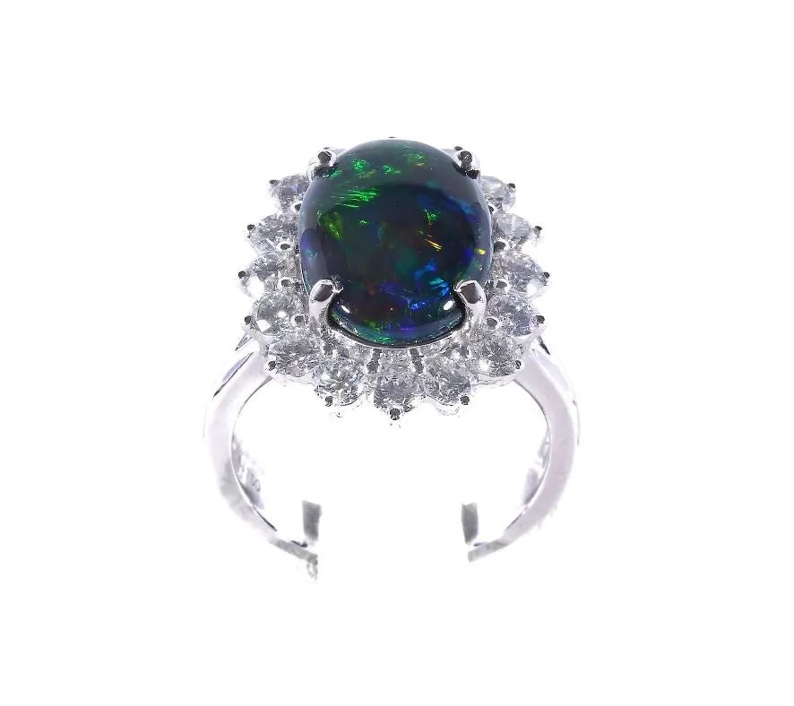 18K White Gold 3.13ct Solid Black Opal & Diamond Ring - 20558574