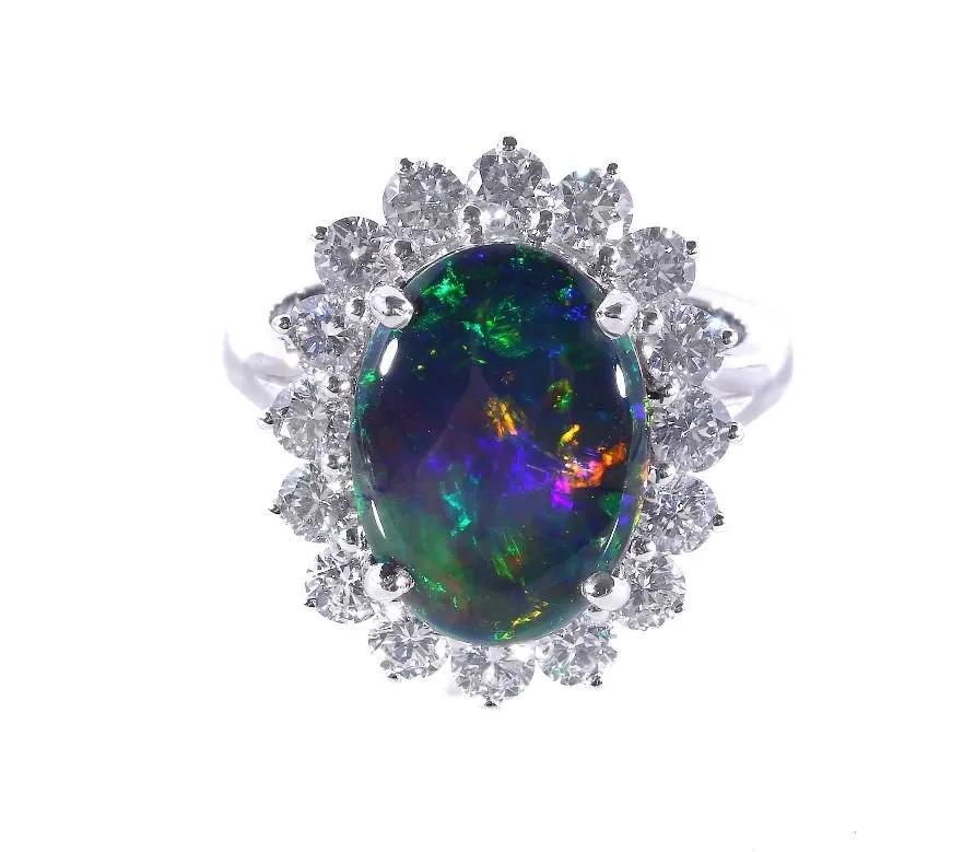 18K White Gold 3.13ct Solid Black Opal & Diamond Ring - 20558574