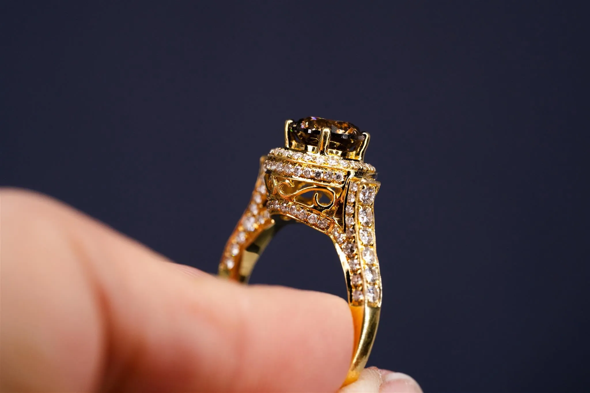 18K YG and Chocolate Diamond Cathedral Ring