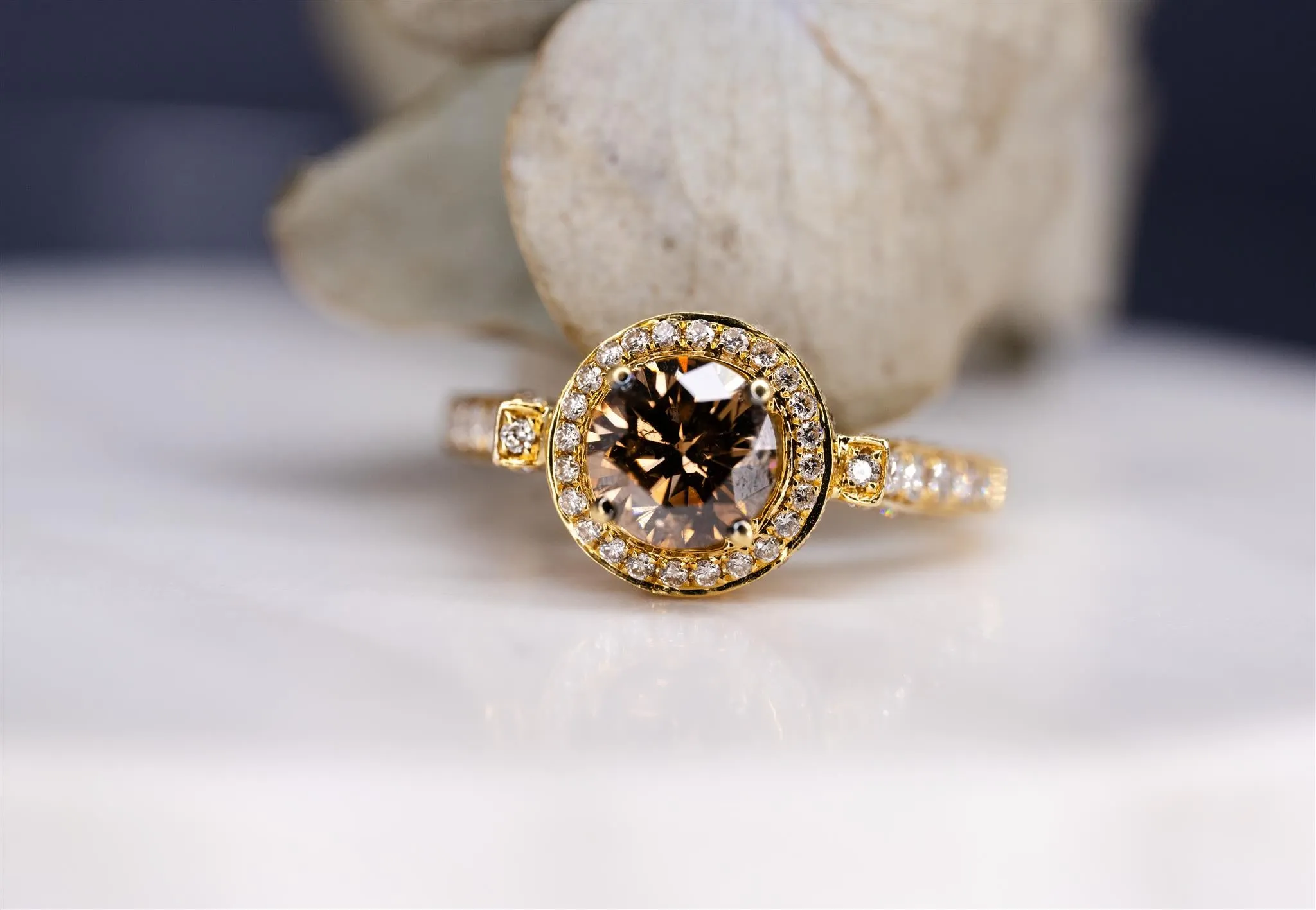 18K YG and Chocolate Diamond Cathedral Ring