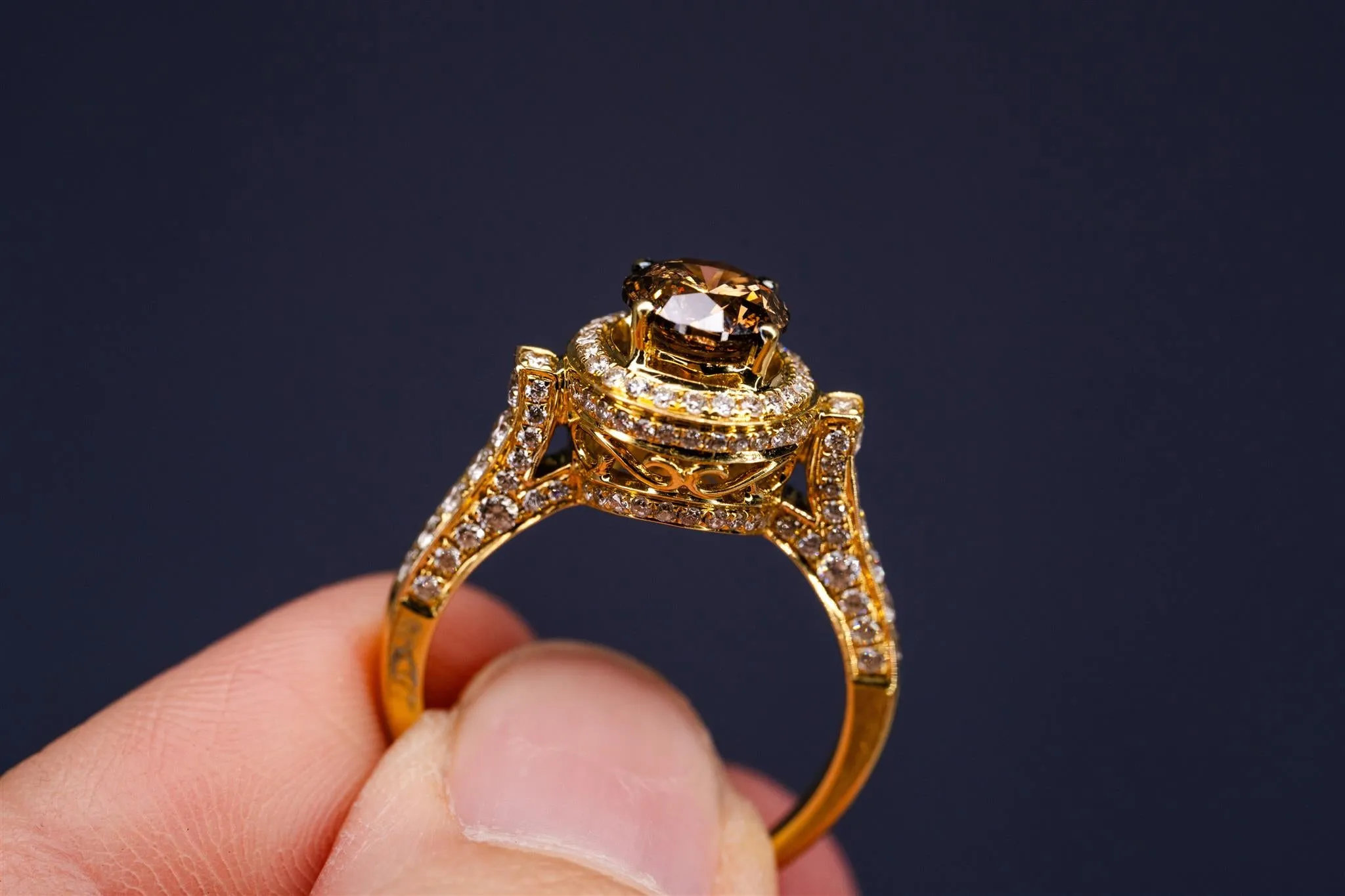 18K YG and Chocolate Diamond Cathedral Ring