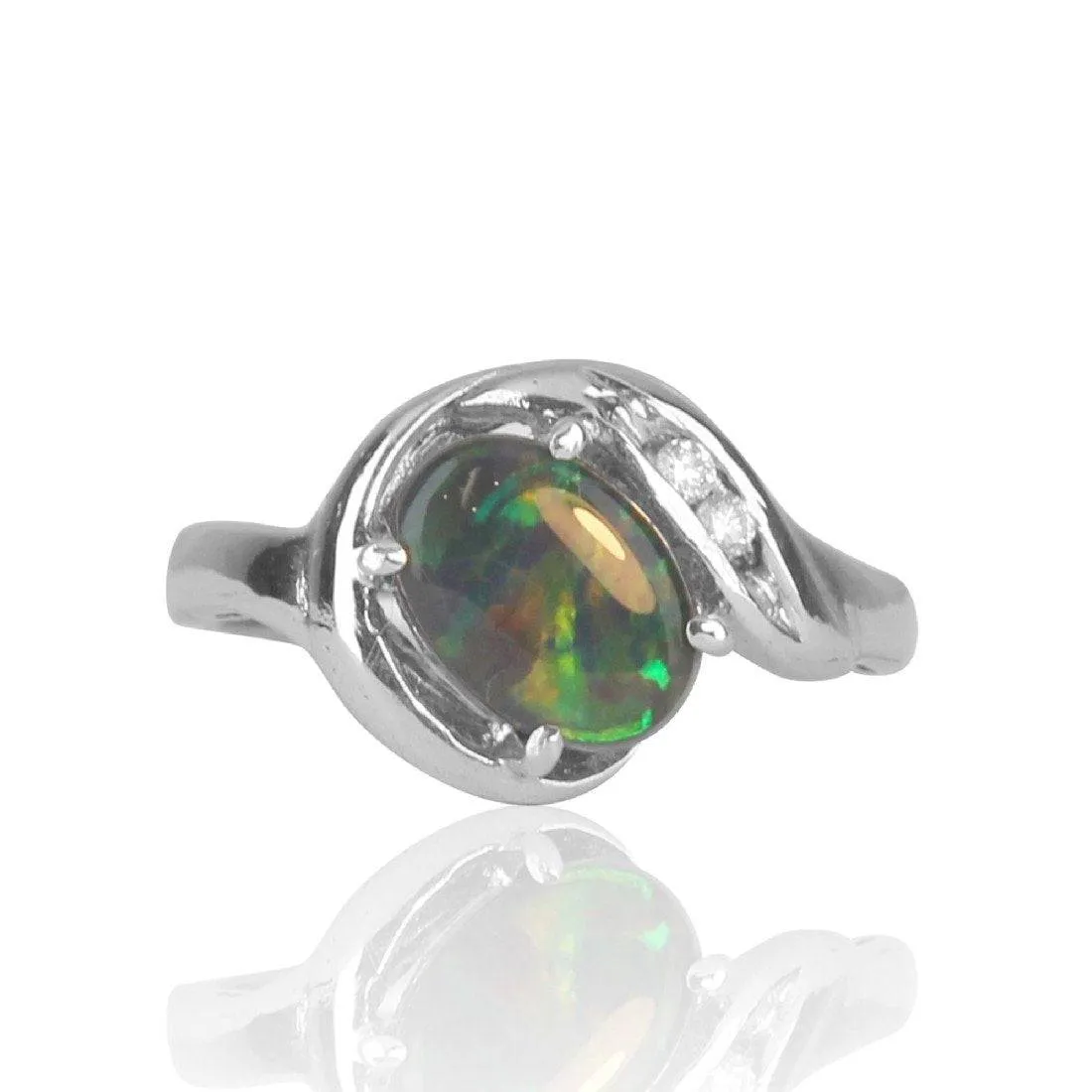 18kt White Gold Black Opal and Diamond ring