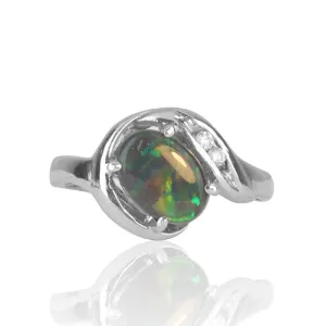 18kt White Gold Black Opal and Diamond ring