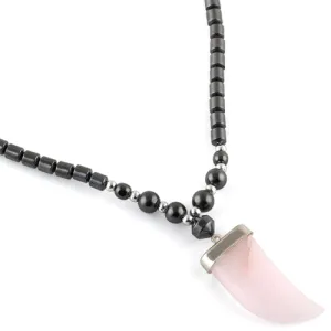 18" Pink Flat Tooth Stone Hematite Necklace