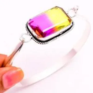 .925 Watermelon Tourmaline Cuff Bracelet