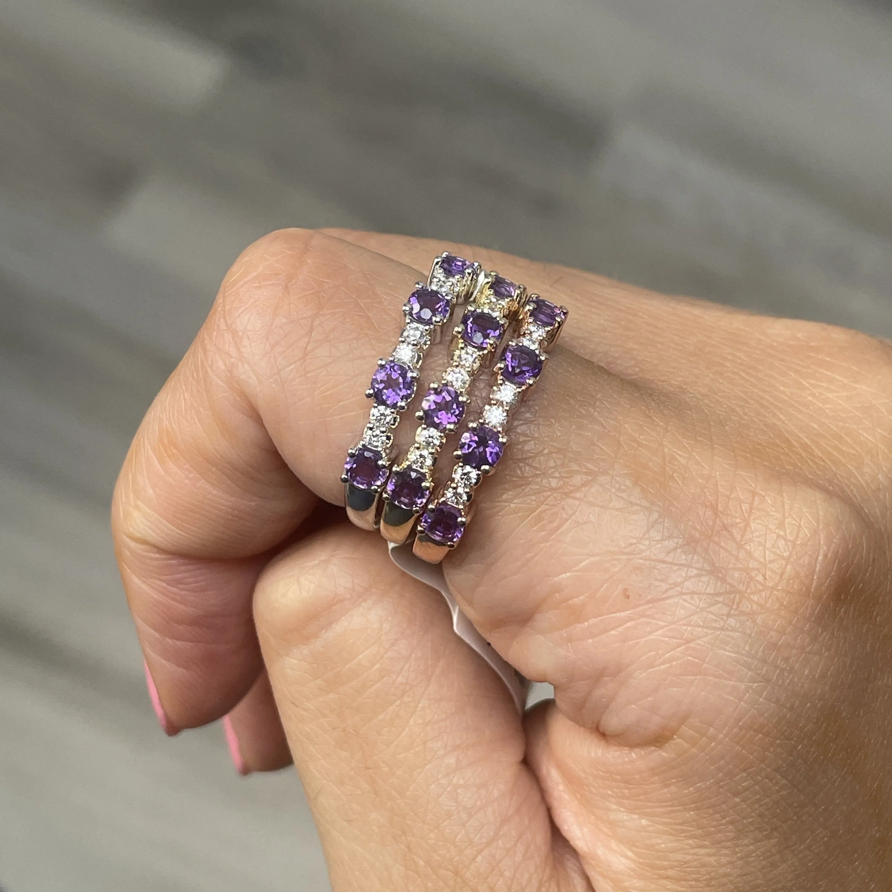 Amethyst and Diamond Band Ring