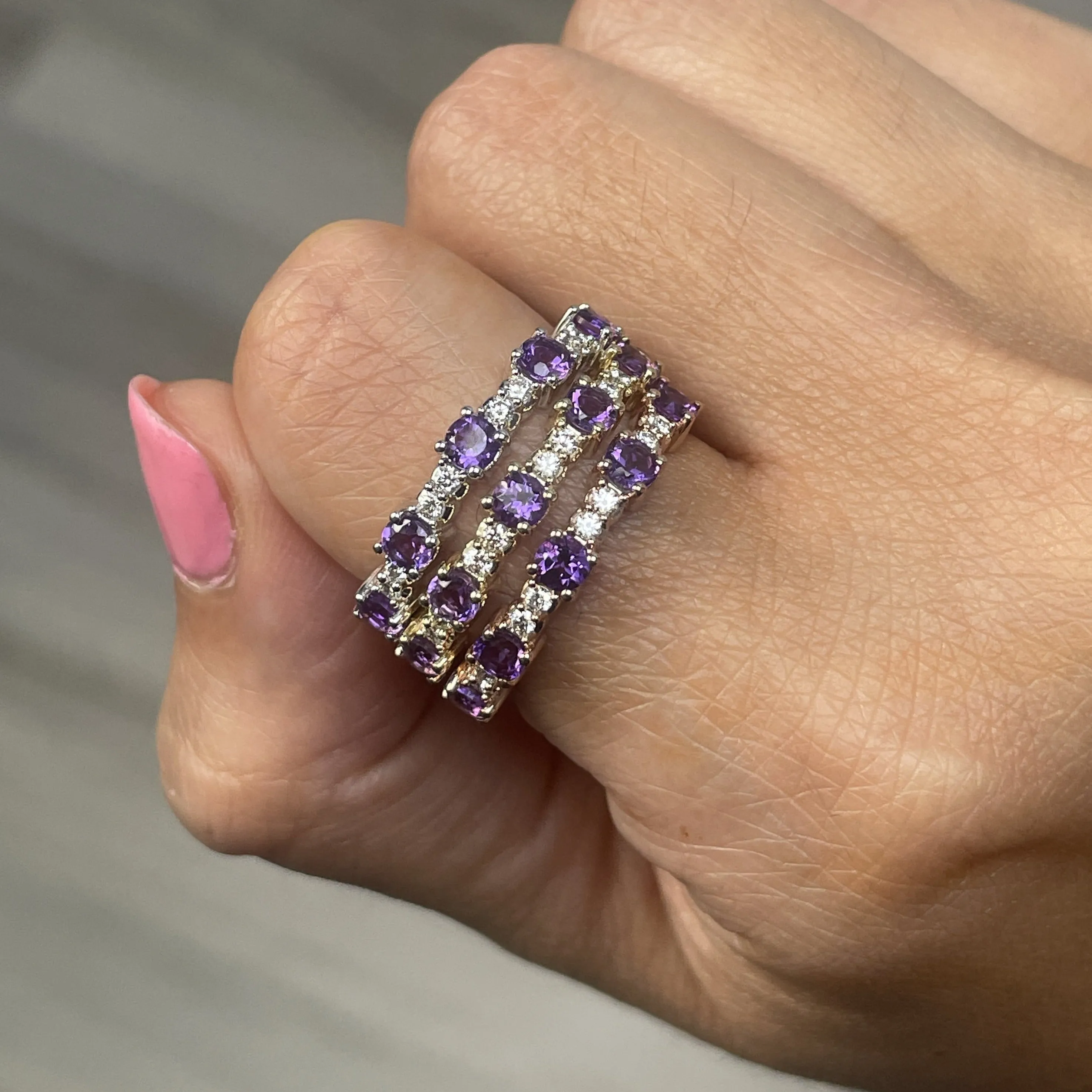 Amethyst and Diamond Band Ring