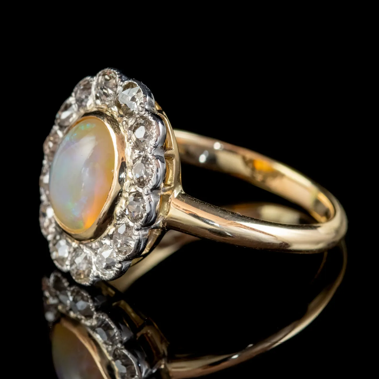 Antique Edwardian Opal Diamond Ring 18ct Gold Platinum 1.80ct Opal Circa 1910
