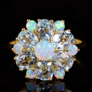 Aquamarine Opal Cluster Ring 9Ct Gold Ring