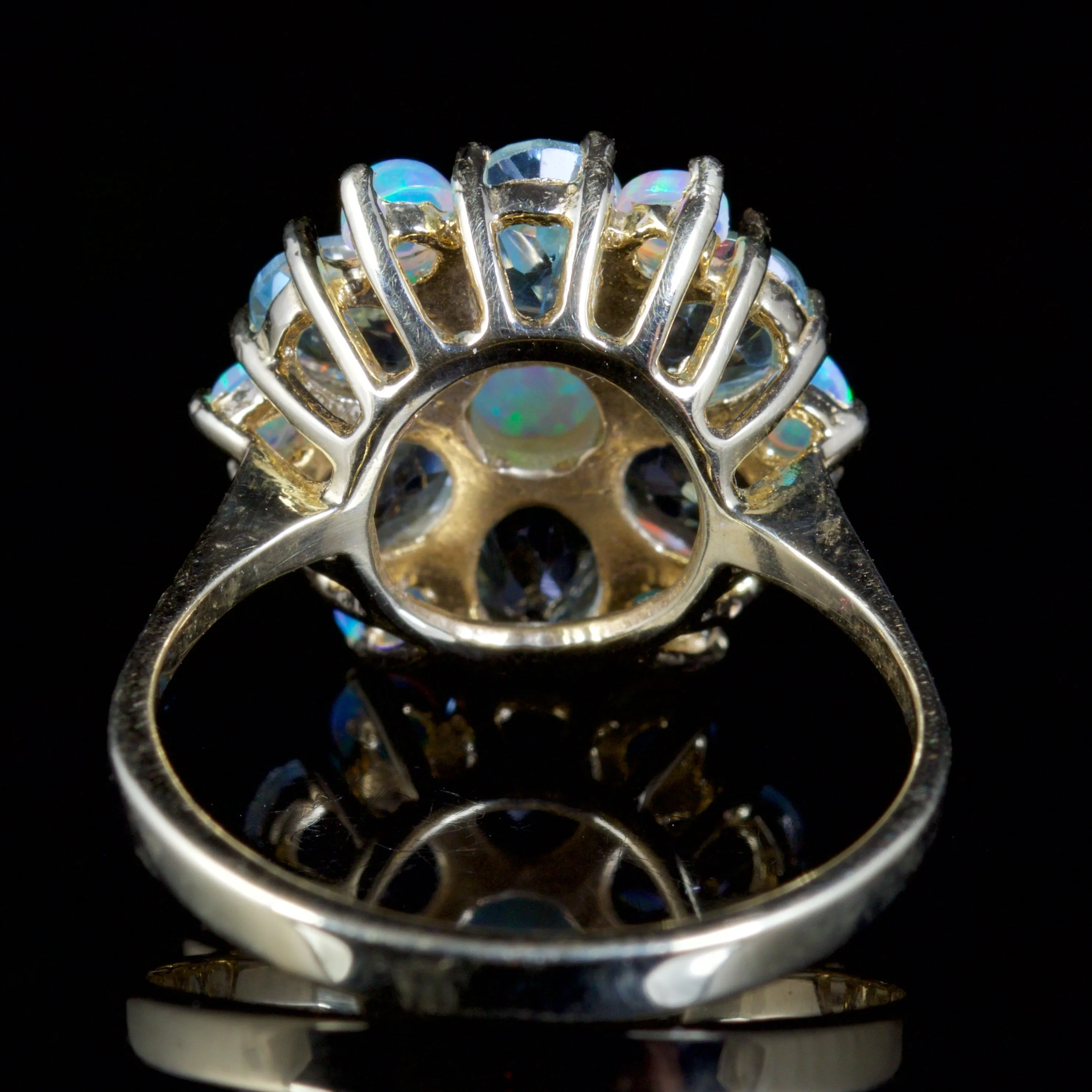 Aquamarine Opal Cluster Ring 9Ct Gold Ring