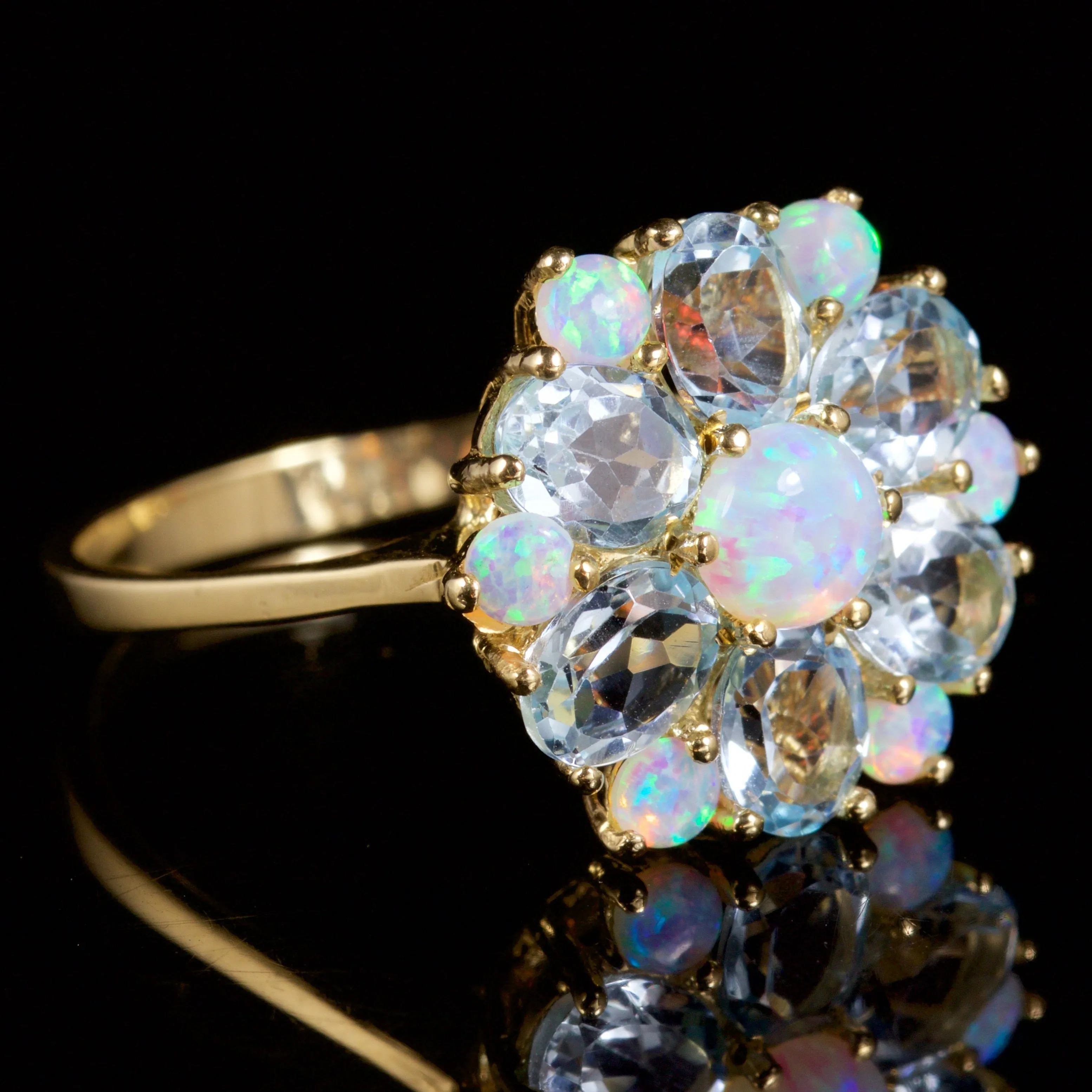 Aquamarine Opal Cluster Ring 9Ct Gold Ring