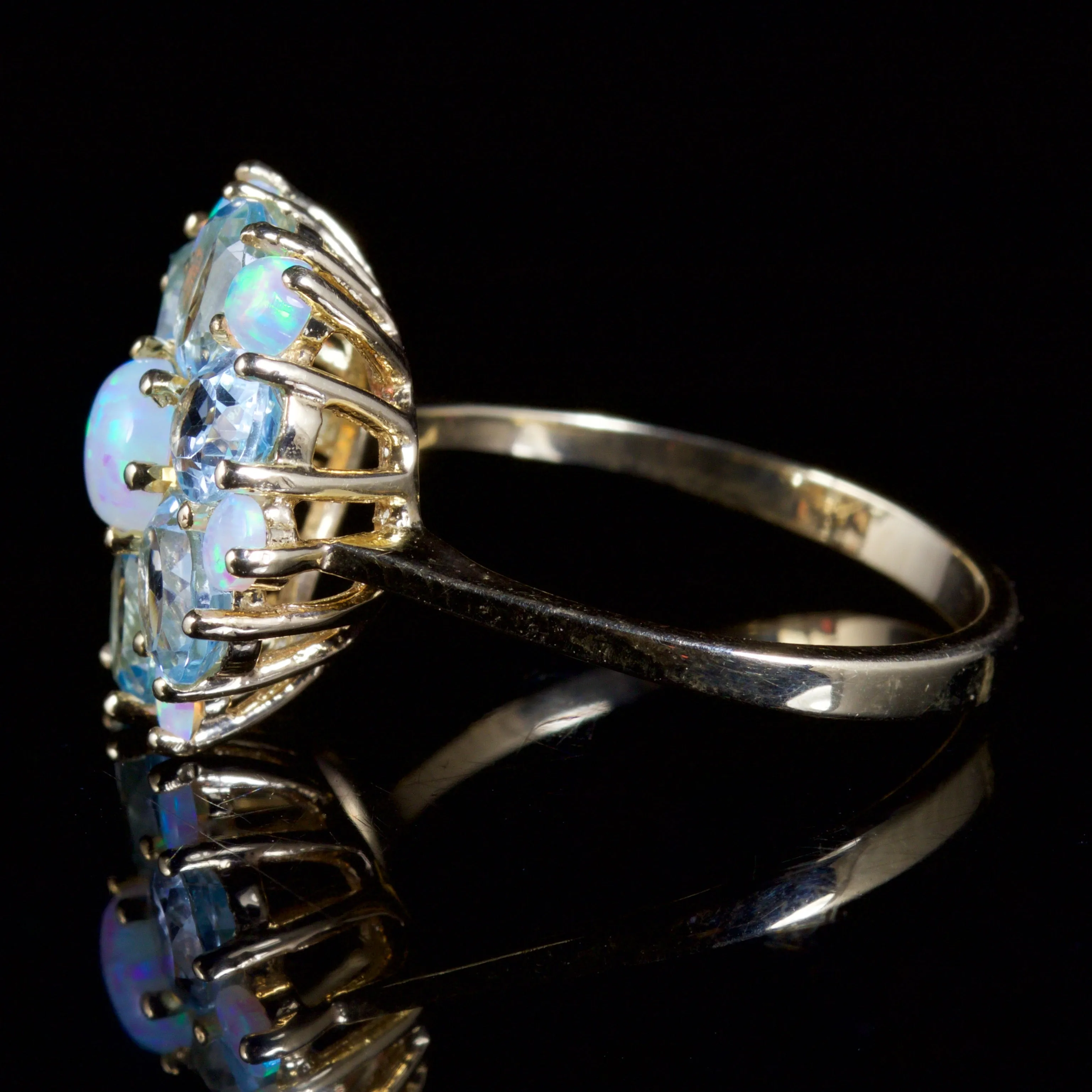 Aquamarine Opal Cluster Ring 9Ct Gold Ring