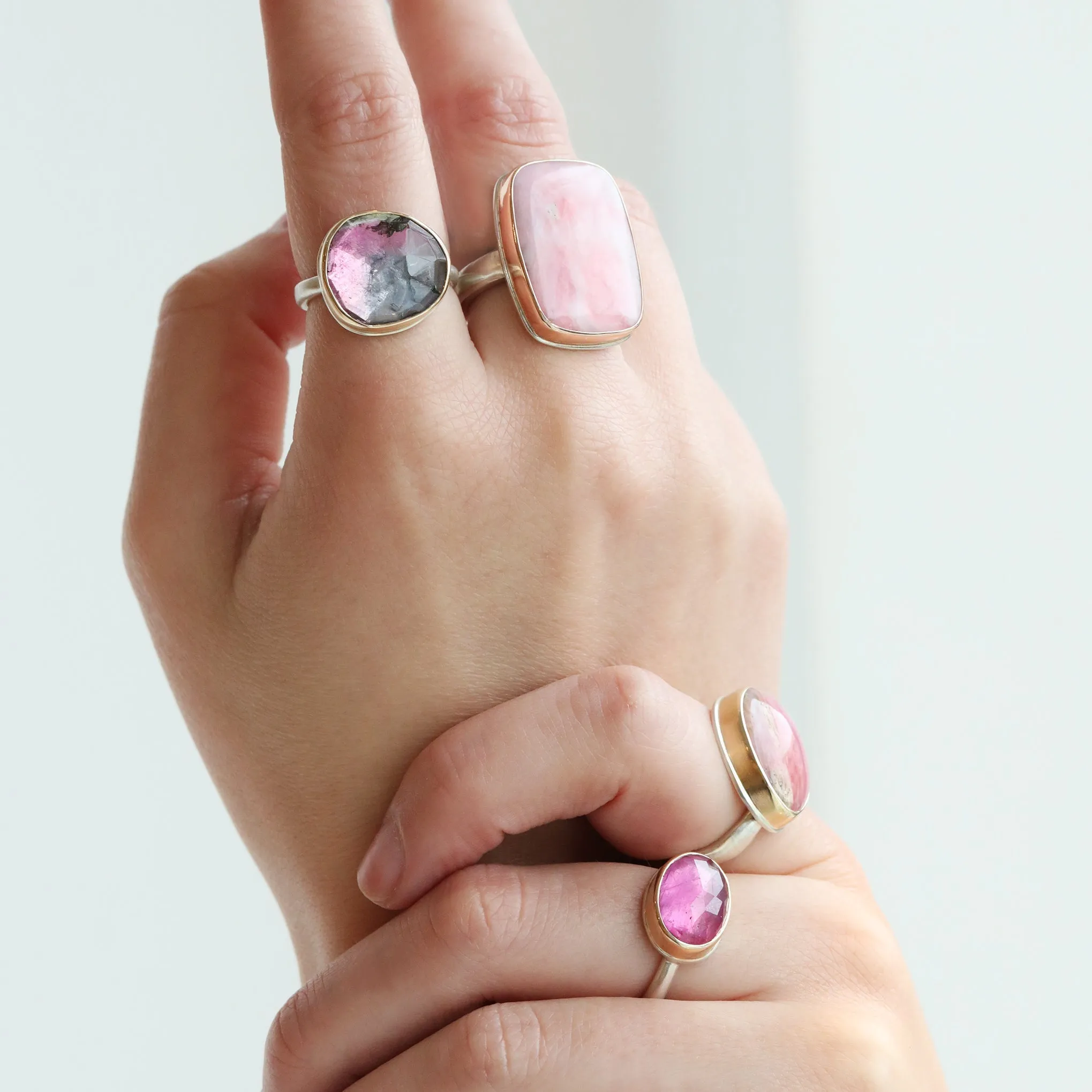Asymmetrical Rose Cut Pink Tourmaline Ring