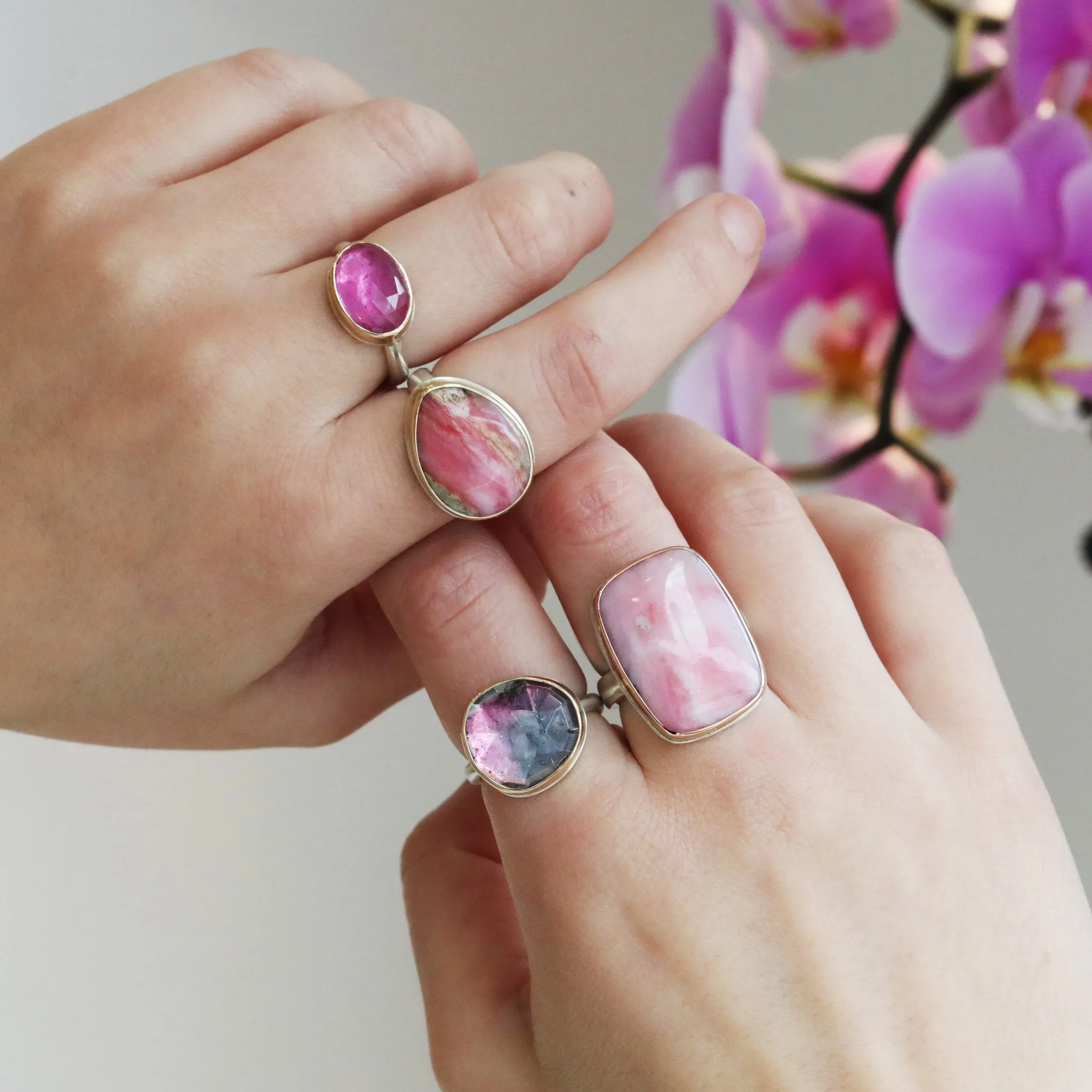 Asymmetrical Rose Cut Pink Tourmaline Ring