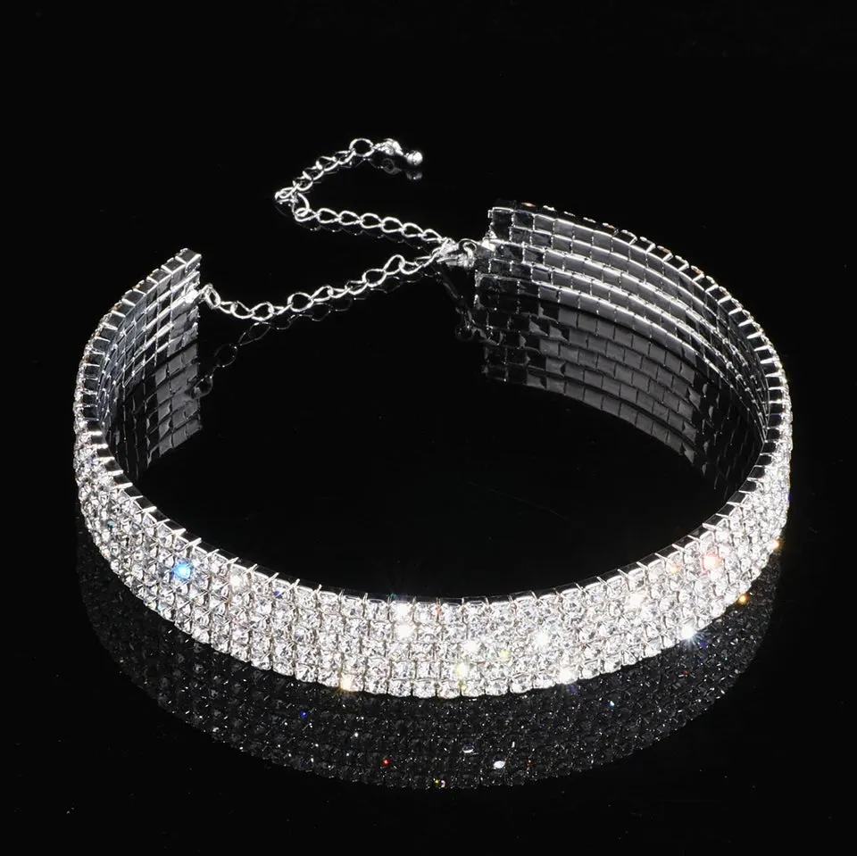 Austrian Crystal Wedding Necklace Choker tasseled Earring and bracelet set