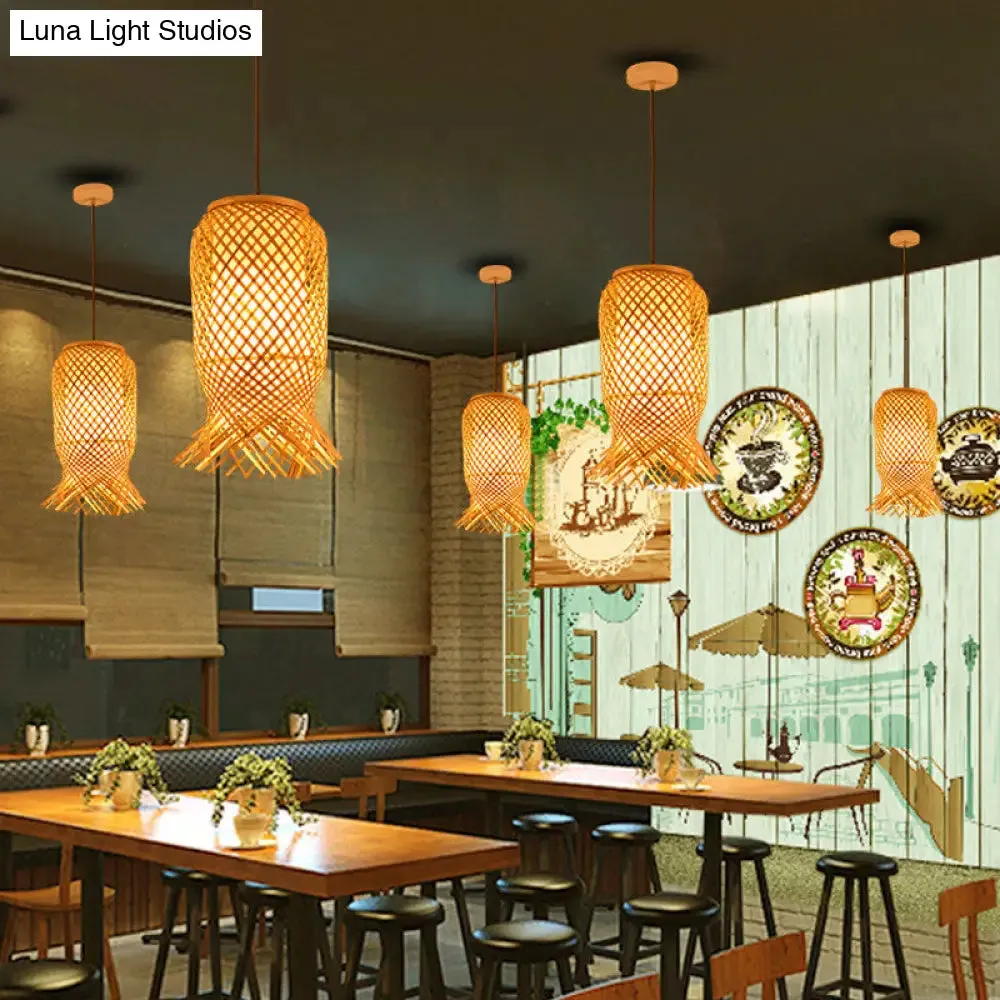 Bamboo Lantern Pendant Light for Restaurant in Beige