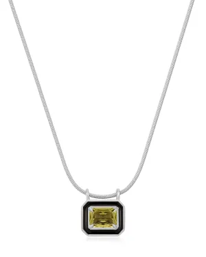 Bezel Pendant Necklace- Black- Silver