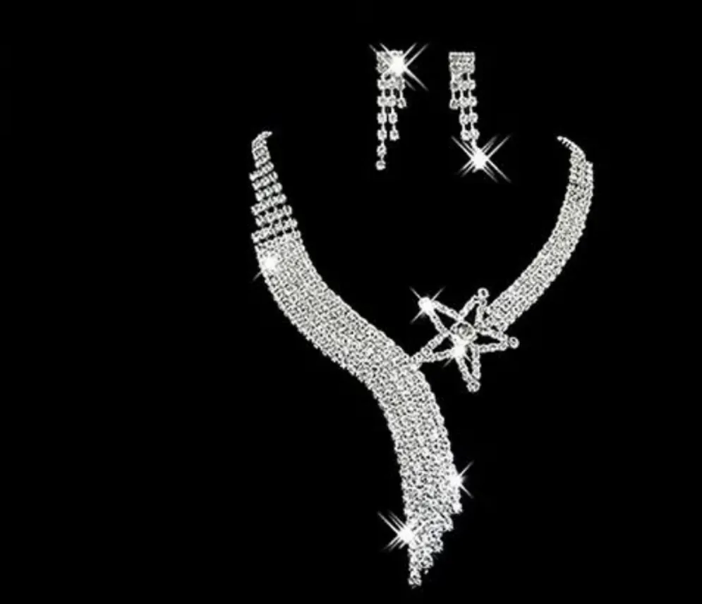 Bling star Necklace and  Earring set For Brides and Bridal Party