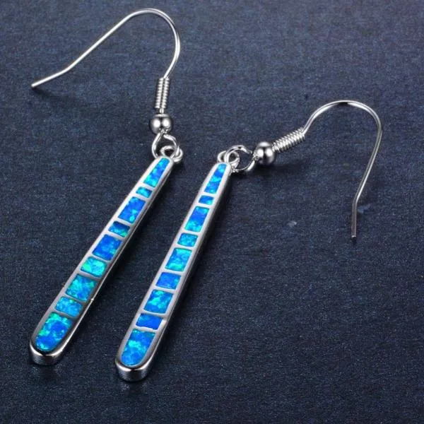 Blue Fire Opal Dangle Earrings