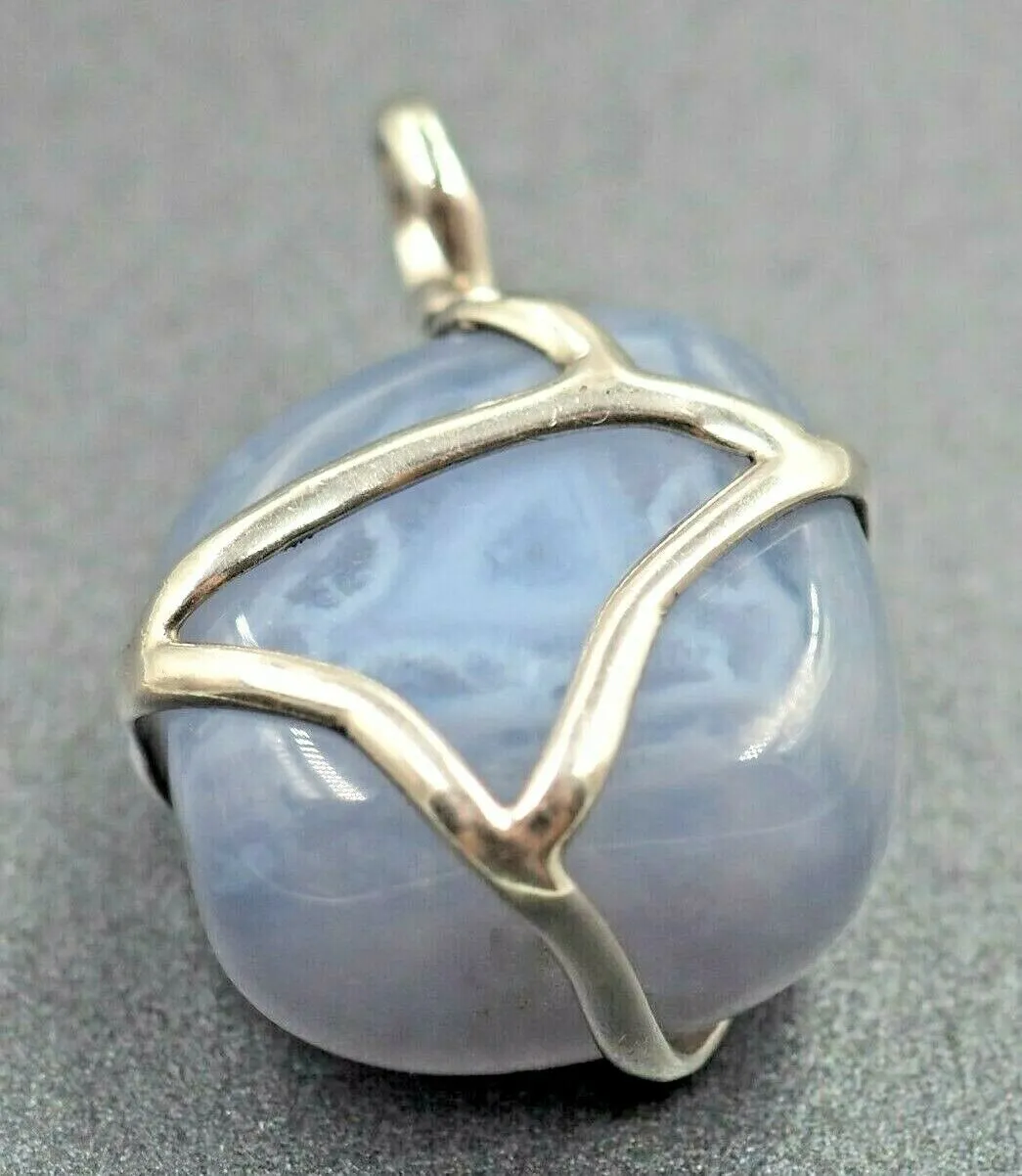 Blue Lace Agate 925 Sterling Silver Pendant