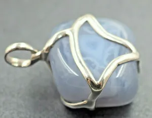 Blue Lace Agate 925 Sterling Silver Pendant