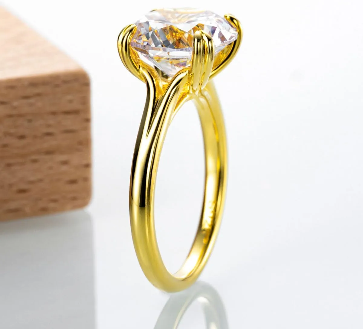 Bo.Dream Round Cut 5 Carat Cubic Zirconia Solitaire Engagement Rings for Women 14K Gold Plated Sterling Silver