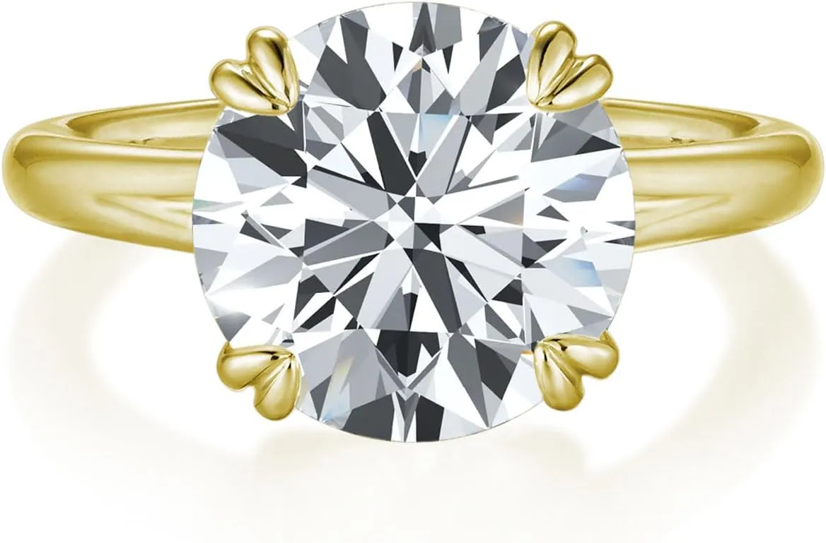 Bo.Dream Round Cut 5 Carat Cubic Zirconia Solitaire Engagement Rings for Women 14K Gold Plated Sterling Silver
