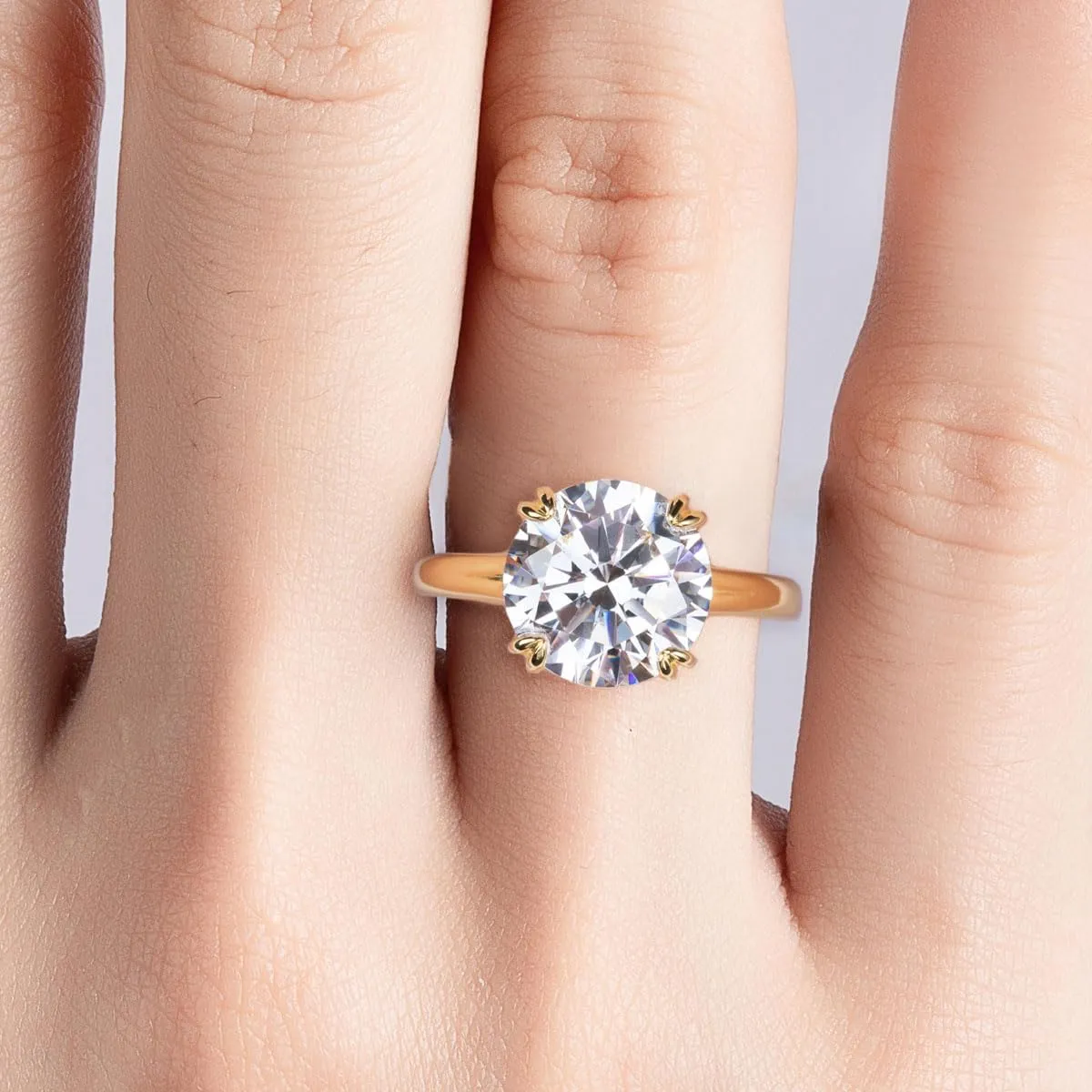 Bo.Dream Round Cut 5 Carat Cubic Zirconia Solitaire Engagement Rings for Women 14K Gold Plated Sterling Silver
