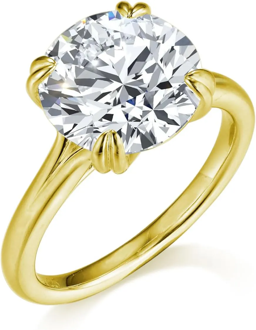 Bo.Dream Round Cut 5 Carat Cubic Zirconia Solitaire Engagement Rings for Women 14K Gold Plated Sterling Silver