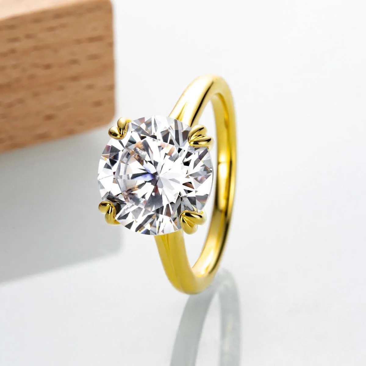 Bo.Dream Round Cut 5 Carat Cubic Zirconia Solitaire Engagement Rings for Women 14K Gold Plated Sterling Silver