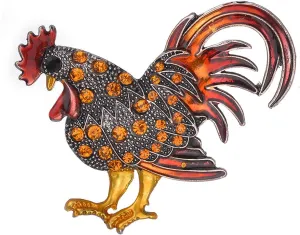 Chicken Rooster Brooch Pin for Men Women Crystal Rhinestone Gold Plated Enamel Cute Hen Animal Ladies Fashion Personality Novelty Funny Lapel Pin Brooch