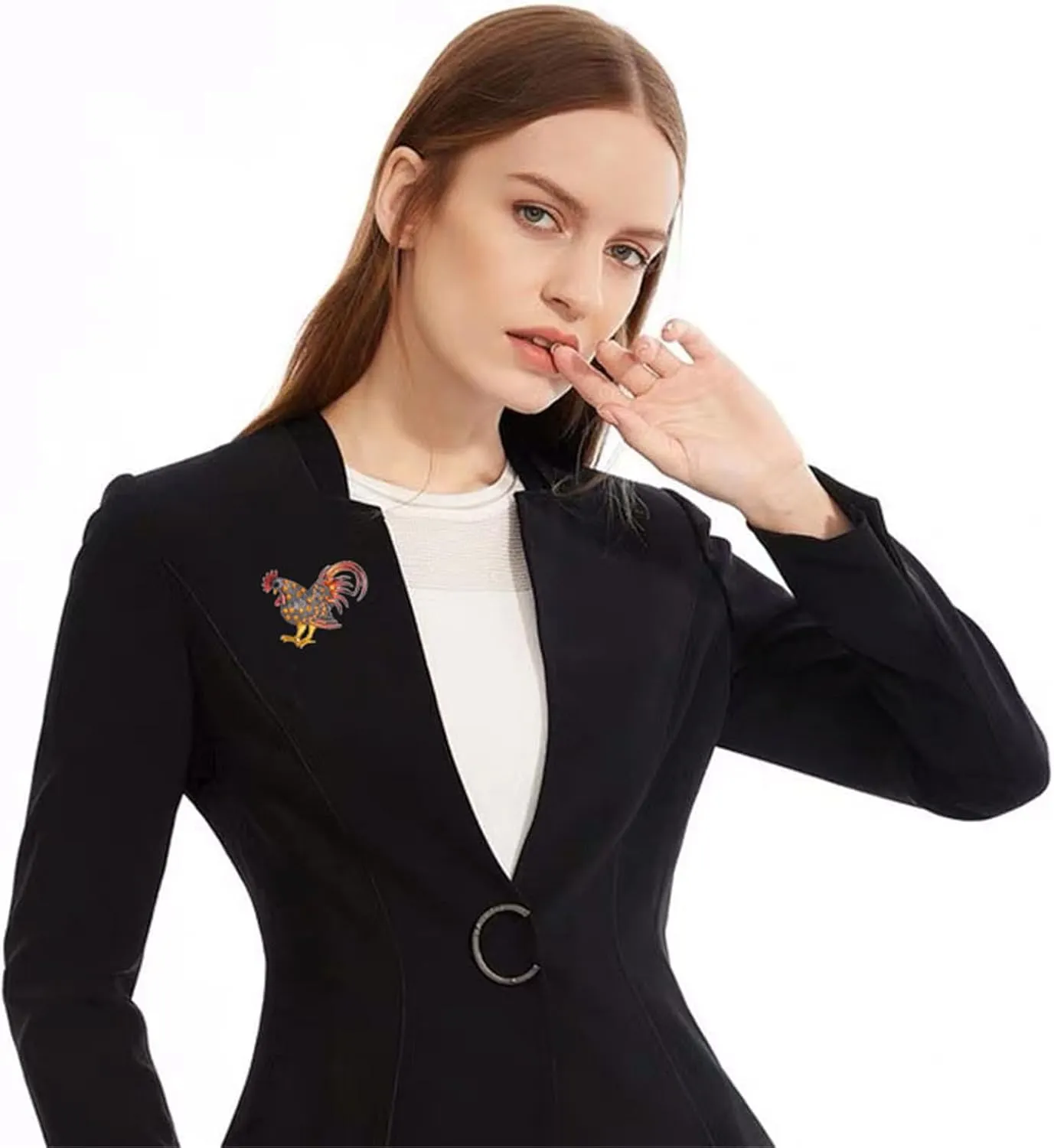 Chicken Rooster Brooch Pin for Men Women Crystal Rhinestone Gold Plated Enamel Cute Hen Animal Ladies Fashion Personality Novelty Funny Lapel Pin Brooch