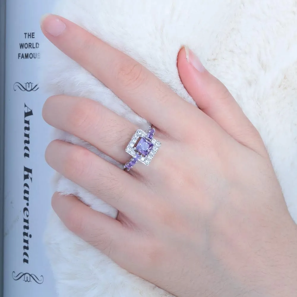 CiNily Womens Created Rainbow Topaz Rings White Gold Plated Engagement Rings