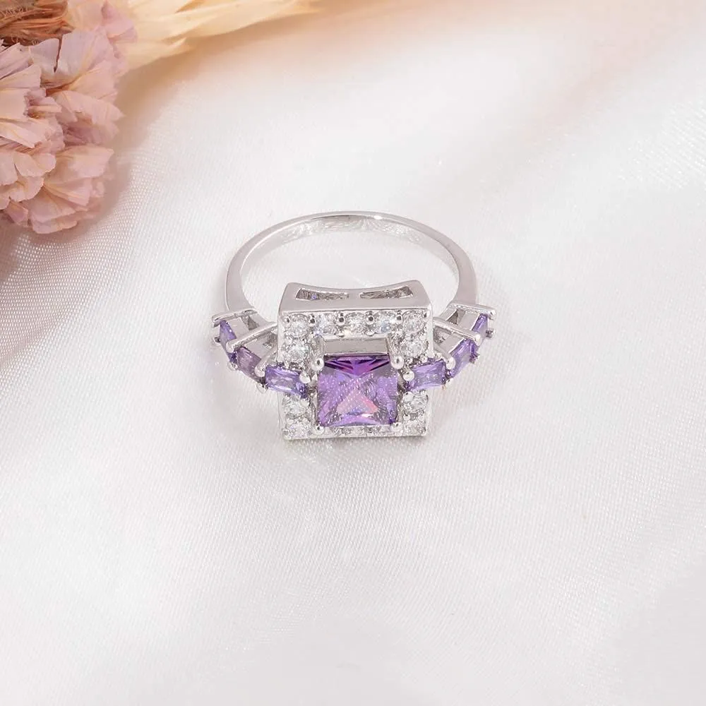 CiNily Womens Created Rainbow Topaz Rings White Gold Plated Engagement Rings