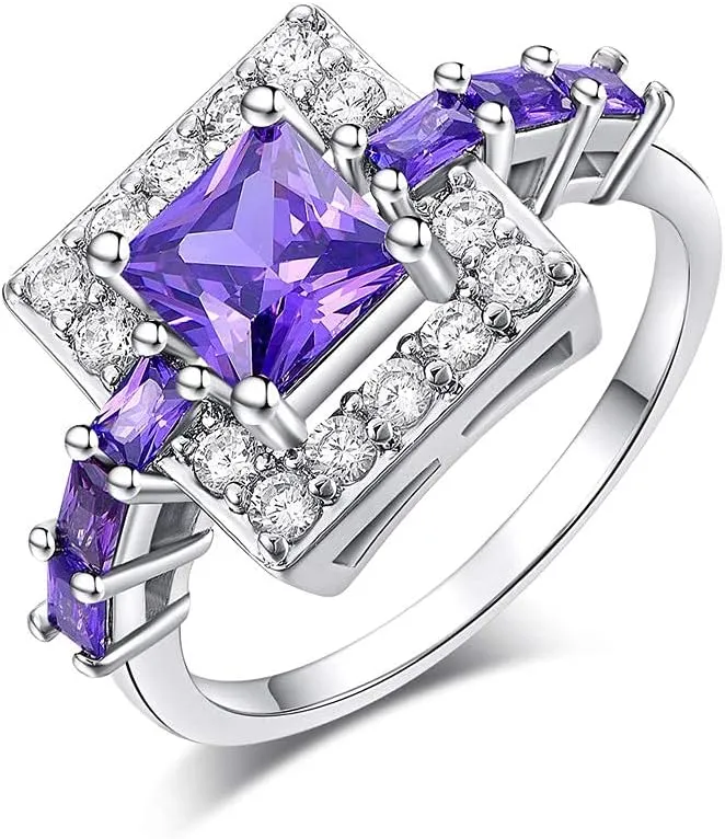 CiNily Womens Created Rainbow Topaz Rings White Gold Plated Engagement Rings